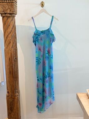 Tropical Blue Floral Maxi Slip Dress